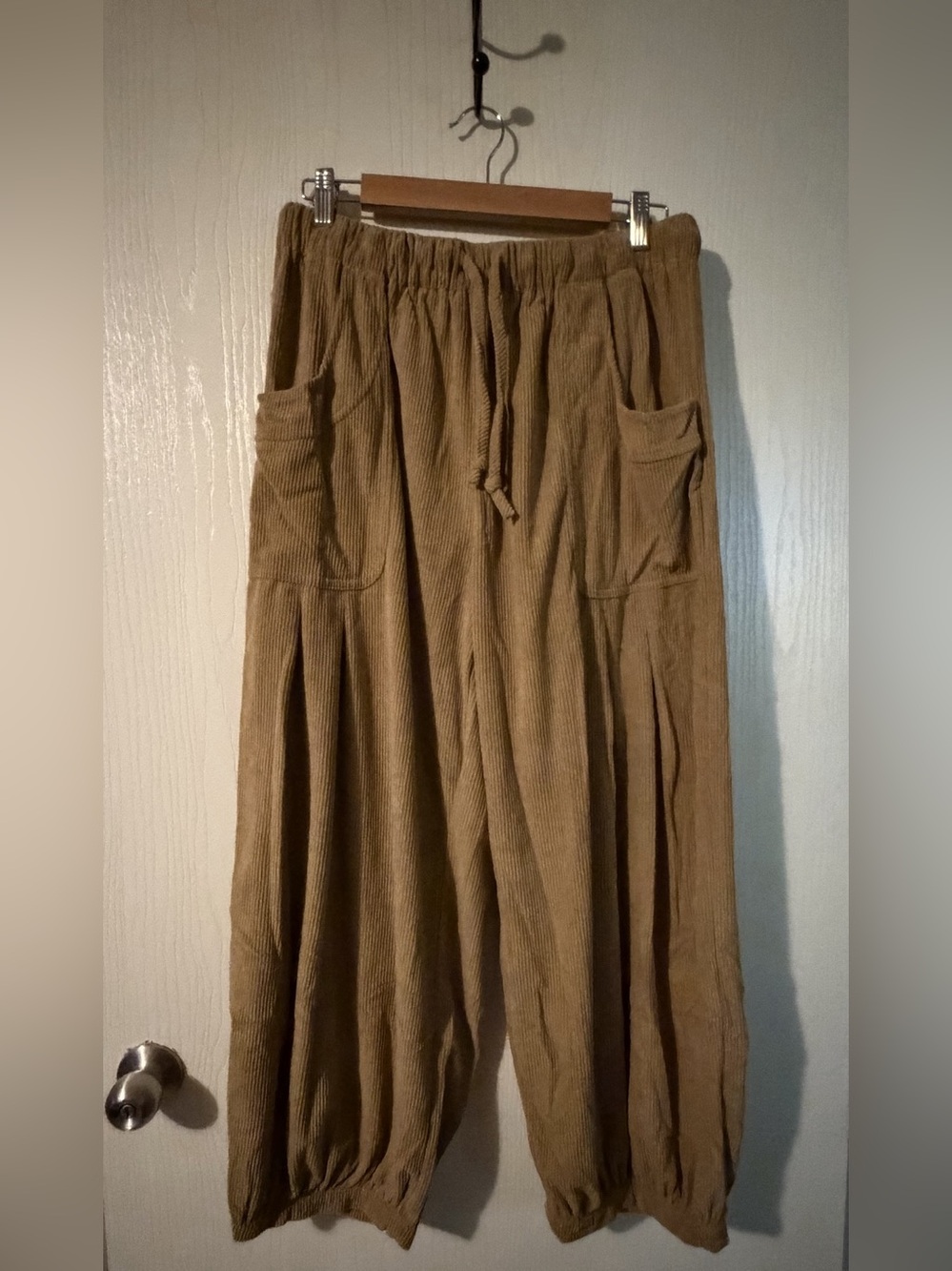 TARSE Womens Corduroy Harem Loose Fit Baggy Elastic Waist Lantern Pants Size L